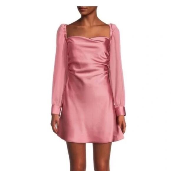 WeWoreWhat Pink Long Sleeve Silky Cowl Neck Mini Dress Homecoming Size 0 - Picture 2 of 11